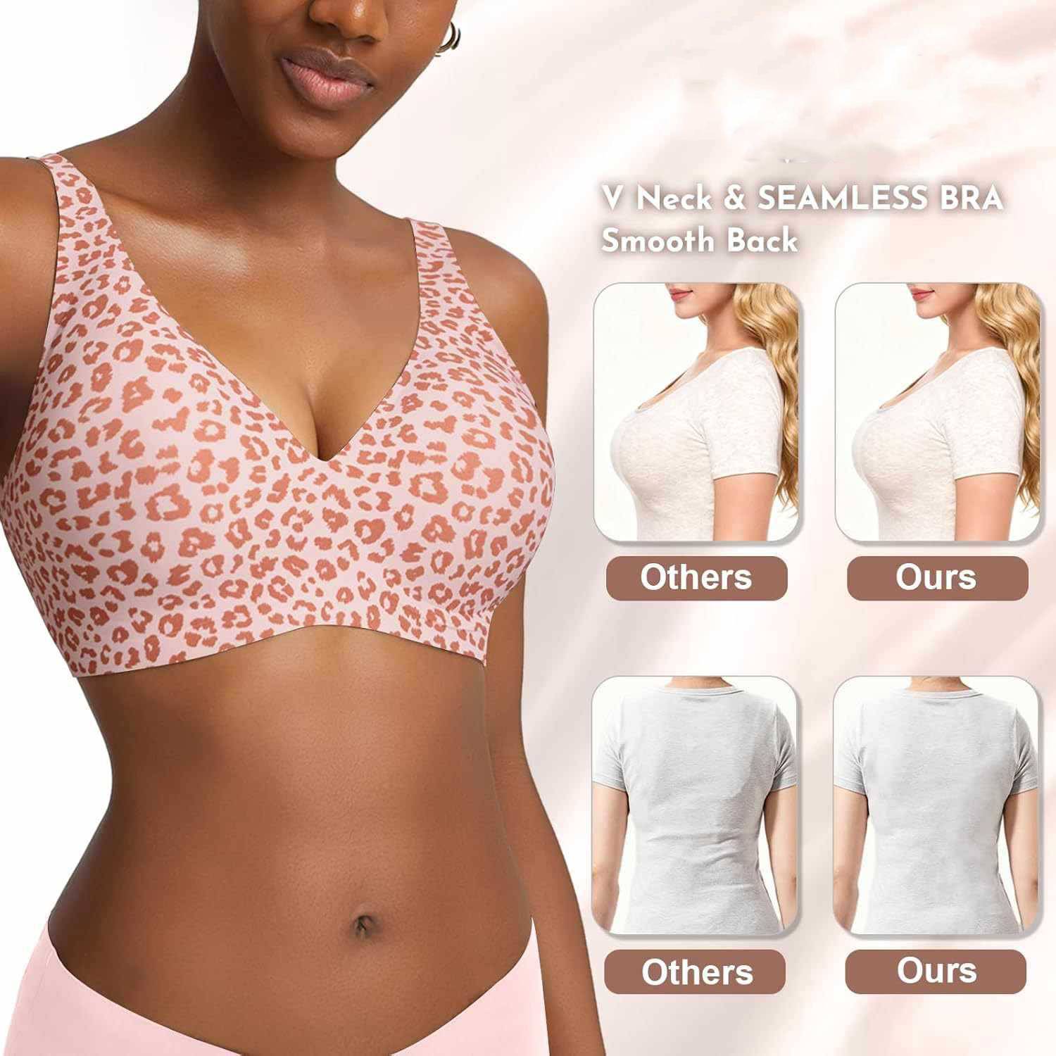 Women's Seamless Pink Leopard  – Plunge Bra Push Up Bewertung und Preis