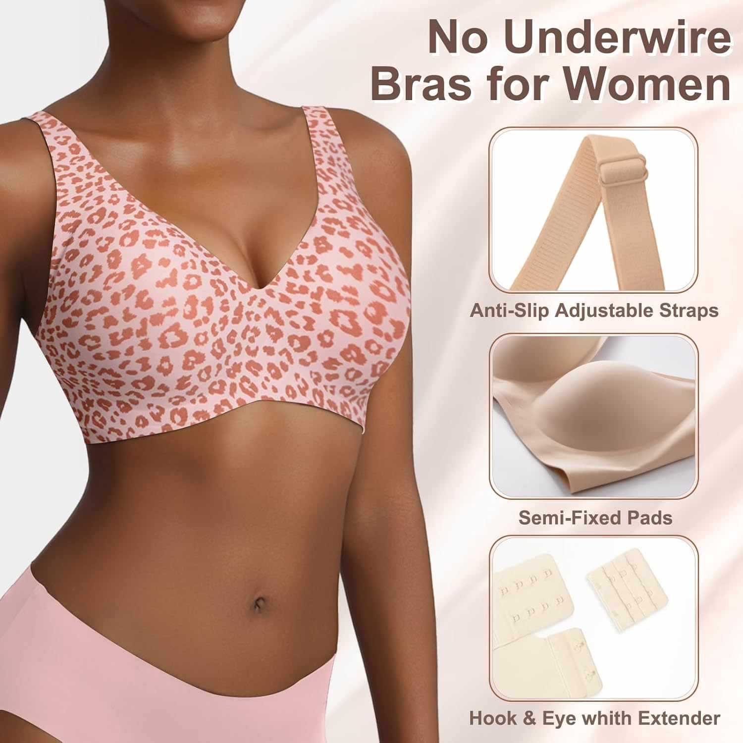 Women's Seamless Pink Leopard  – Plunge Bra Push Up Bewertung und Preis