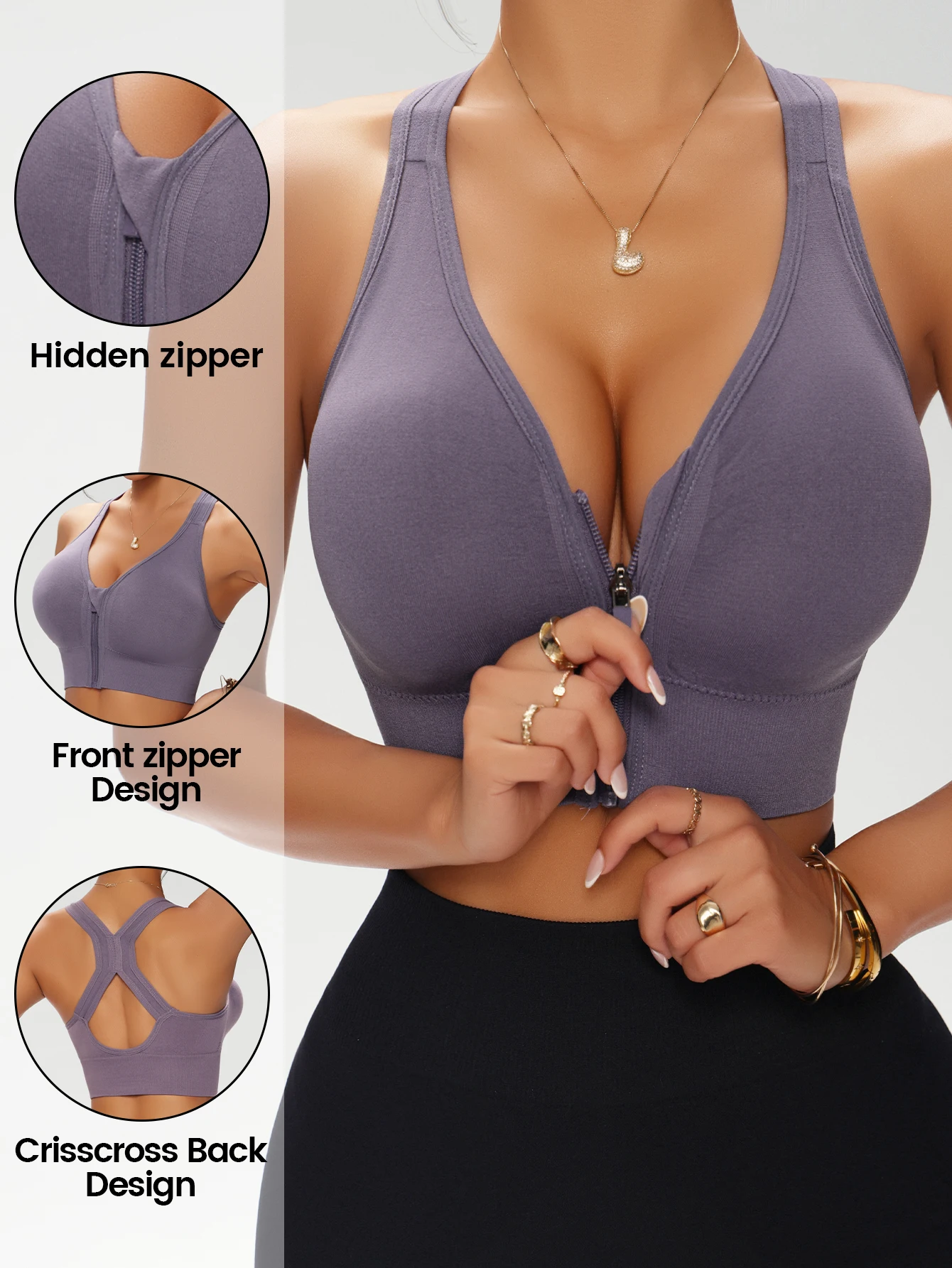 Women's Zip Front Solid Color  – Underwire Bra Padded Bewertung und Preis