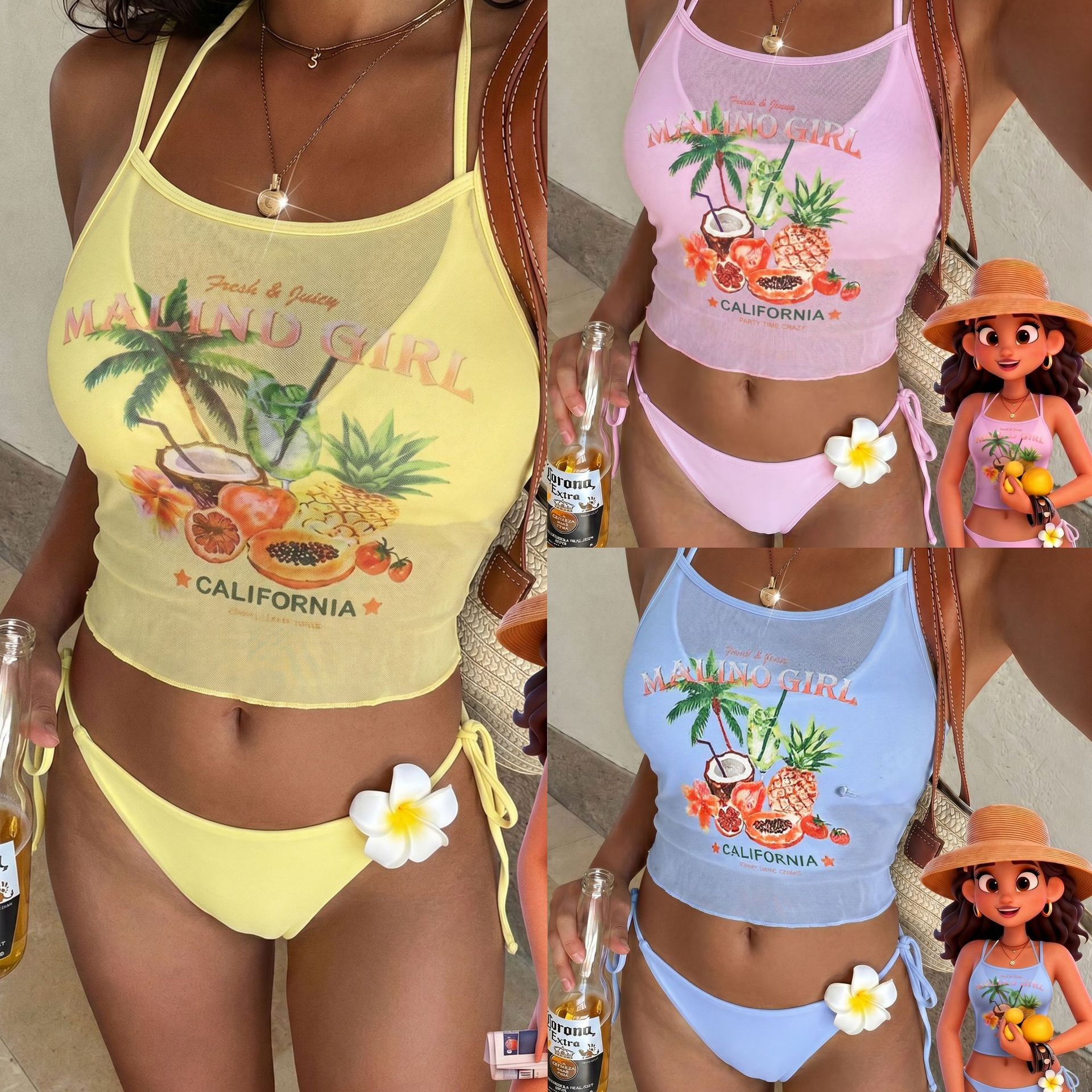 Fruit Print Bikini Bra Top Pas – Sheer Mesh Bra Bewertung und Preis