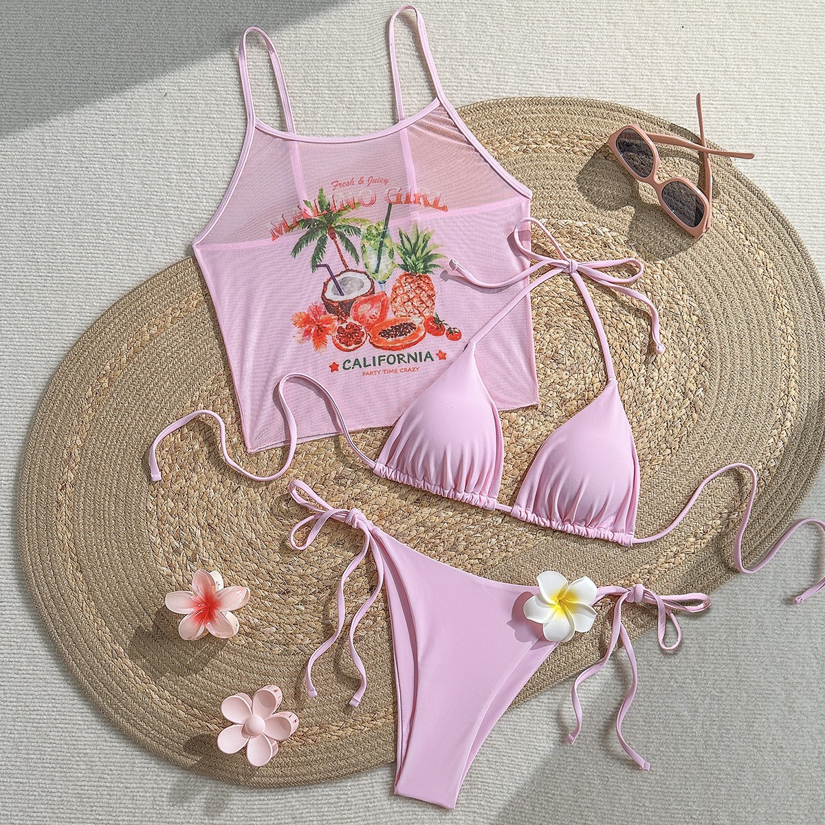 Fruit Print Bikini Bra Top Pas – Sheer Mesh Bra Bewertung und Preis